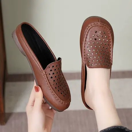 真皮女士大码拖鞋41一43外穿全牛皮女时尚外出包头软底软面凉拖商品大图