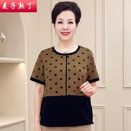 妈妈夏装短袖T恤洋气阔太太老人春小衫上衣服奶奶春夏中老年女装商品大图
