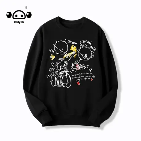 简约印花小熊卫衣女潮牌ins欧美纯棉宽松流行设计感小众情侣上衣商品大图