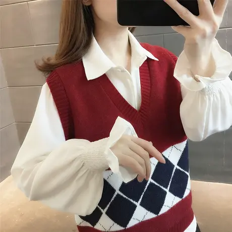 菱格针织马甲背心女2023年新款设计感小众坎肩叠穿小背心毛衣外搭商品大图