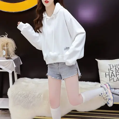 减10宽松短款小个子连帽卫衣外套女2023新款早秋洋气减龄网红上衣商品大图