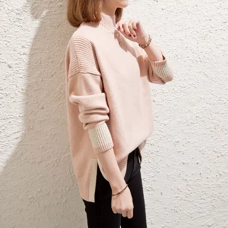 半高领毛衣女加厚打底衫2023秋冬新款宽松针织衫内搭设计感上衣潮商品大图