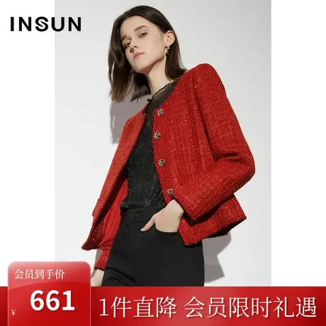 [触感香风]恩裳COVER2023早春新款花式编织银线粗花呢复古短外套商品大图