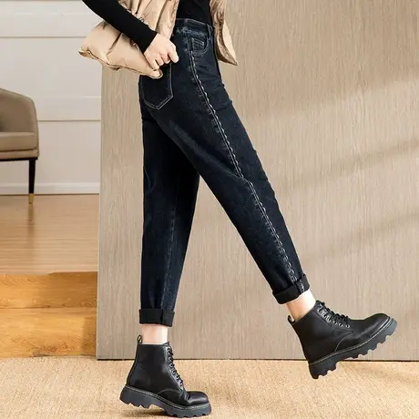 加绒牛仔裤女冬2023年新款女裤秋冬裤子高腰萝卜哈伦裤冬季老爹裤商品大图