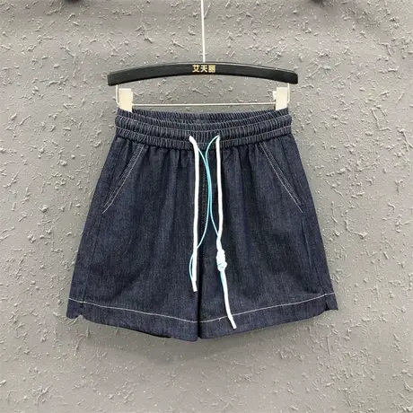 艾天丽休闲松紧腰抽绳百搭牛仔短裤女夏季新款宽松显瘦a字阔腿裤图片