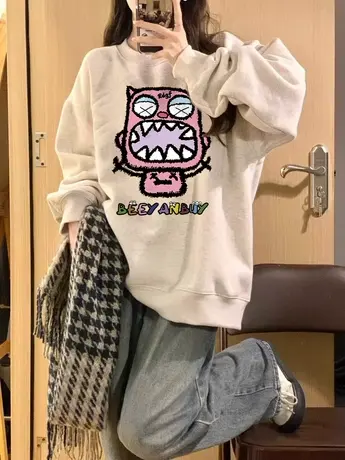 美式复古hiphop潮牌卫衣女春秋薄款宽松oversize慵懒风小个子外套商品大图