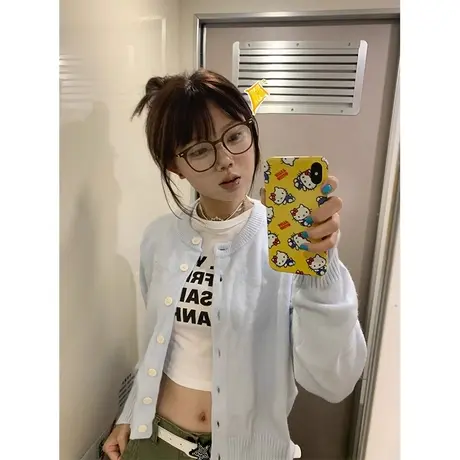 奶系穿搭早秋针织衫女春秋季慵懒风软糯毛衣奶里奶气上衣开衫外套商品大图