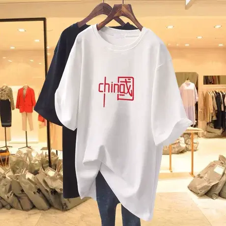 纯棉大码短袖t恤女宽松休闲原宿风体桖欧洲站潮牌夏季半袖上衣服商品大图