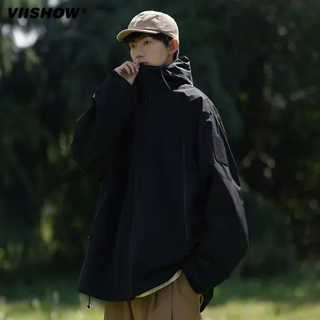 VIISHOW秋装休闲冲锋衣男机能风工装多口袋户外夹克宽松防水外套商品大图