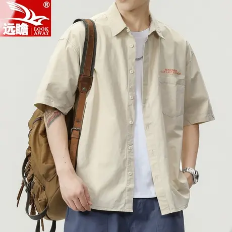 短袖衬衫男士夏季薄款纯棉宽松中袖衬衣2023新款潮牌百搭寸衫男款图片