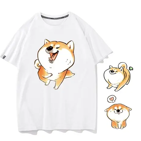 秀洛忠犬八公秋田犬日系ins手绘柴犬表情包短袖t恤宽松男百搭半袖商品大图