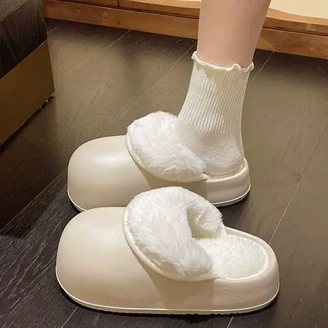 软乎乎厚底毛毛拖鞋女外穿2023年秋冬新款保暖家居包头毛绒棉拖鞋图片