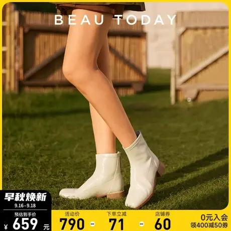BeauToday软羊皮短靴女BT弹力瘦瘦靴女法式小踝靴真皮切尔西靴女图片