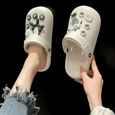 洞洞鞋女2023新款可爱气球狗防滑夏季外穿沙滩凉鞋护士包头凉拖鞋商品大图