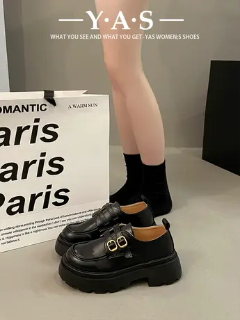 厚底百搭乐福鞋女2024春季新款皮带扣英伦风小皮鞋单鞋配裙子潮商品大图