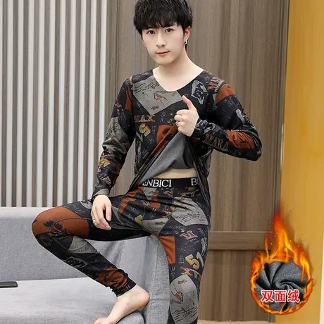 2023新款德绒无痕保暖内衣套装男个性加绒加厚加肥加大码秋衣秋裤图片
