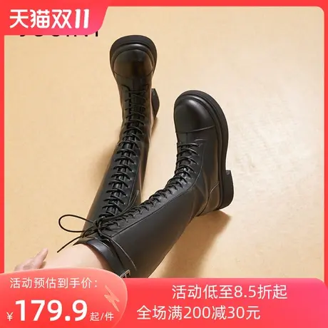 卓诗尼2023秋冬新款后拉链高筒靴潮流显瘦女靴时尚舒适粗跟长筒靴商品大图