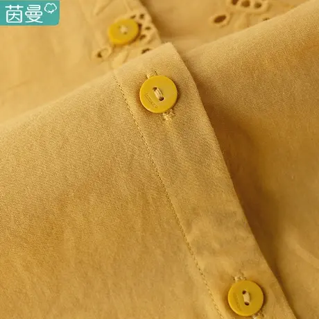 茵曼官方旗舰店镂空绣提花衬衫女2023夏季新款V领花边纯棉衬衣图片