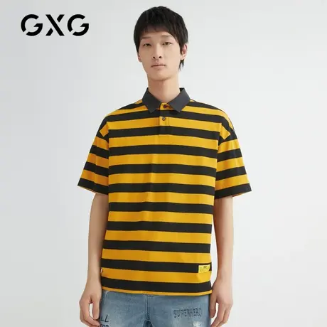 【特价】GXG男装 春季条纹POLO衫刺绣翻领短袖上衣GB124304C图片