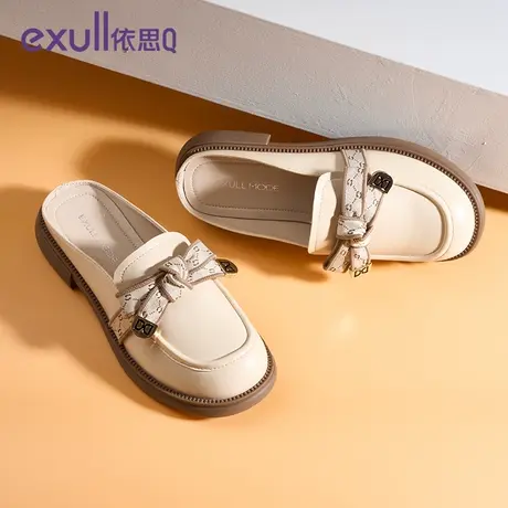 exull依思q法式复古穆勒鞋女平底软皮夏季新款半包头凉拖鞋女外穿图片