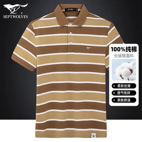 七匹狼狼族生活夏季商务短袖T恤男士翻领纯棉撞色条纹Polo衫上衣商品大图
