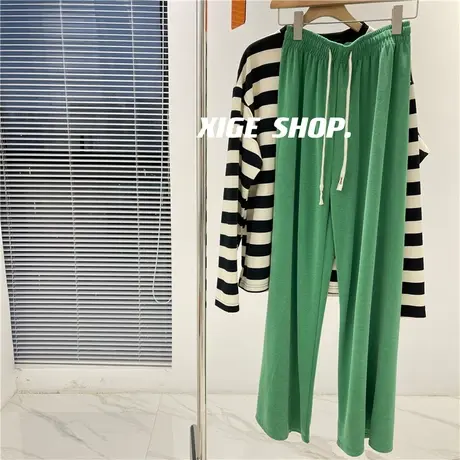 粉色铜氨丝直筒裤女长裤春夏百搭显瘦慵懒舒适垂感拖地阔腿休闲裤商品大图