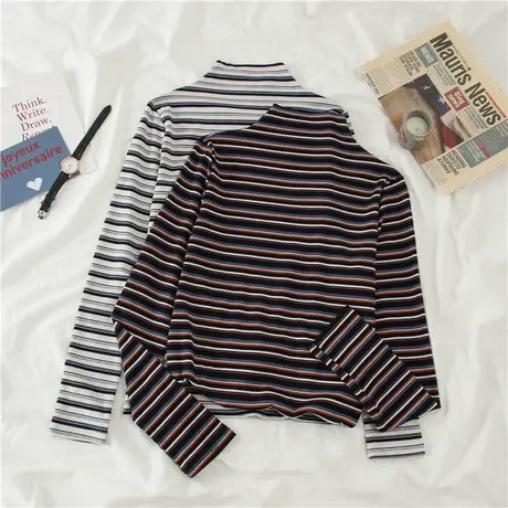 2023早春季新款女装春秋内搭ins洋气打底衫潮条纹上衣韩版长袖t恤图片