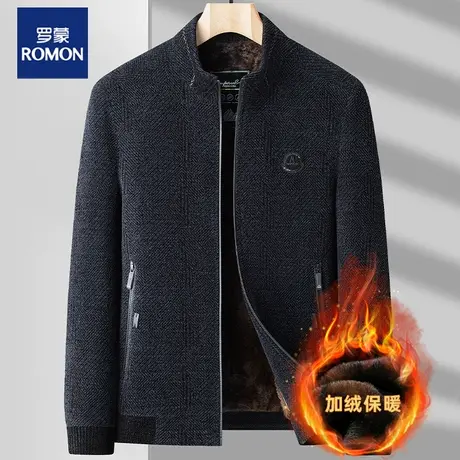 罗蒙中老年男士秋冬季加绒保暖毛呢外套商务休闲男装夹克爸爸冬装图片