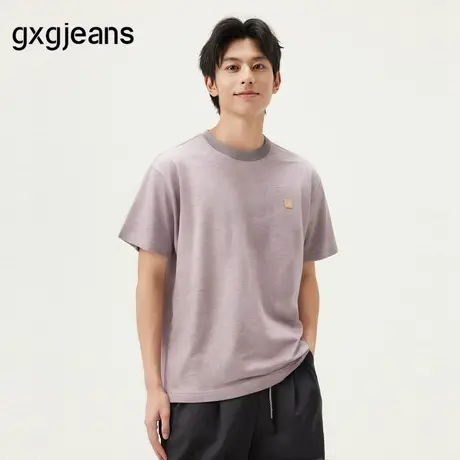 gxg.jeans男装 粉灰色潮流时尚宽松圆领短袖T恤男生 25年夏季新品图片