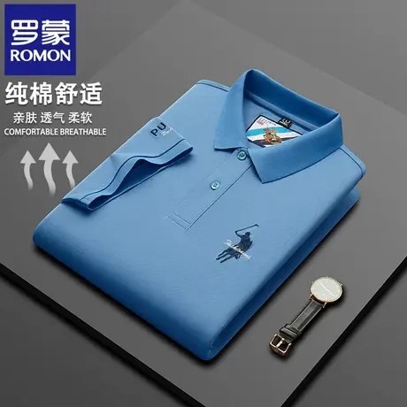 罗蒙纯棉刺绣POLO衫短袖t恤男夏季薄款中年商务翻领半袖保罗衫N2Z图片