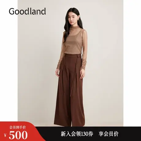 【博主同款】Goodland美地秋季斜纹长裤阔腿松弛感休闲裤商品大图