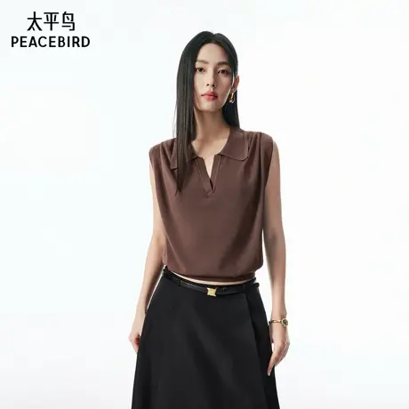 【商场同款】太平鸟25秋季新款坎肩式质感翻领针织衫女A1EEF3P02商品大图