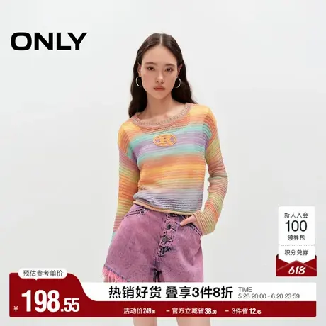 ONLY奥莱夏季甜美条纹元气圆领短款长袖针织衫女图片