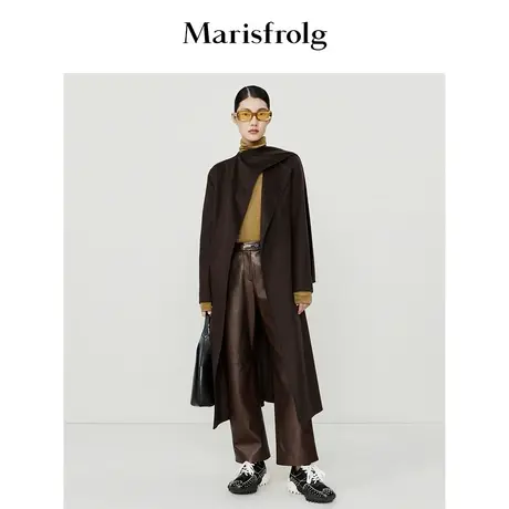 【商场同款】玛丝菲尔大衣秋季新款咖色轻量感双面呢廓形毛呢外套商品大图