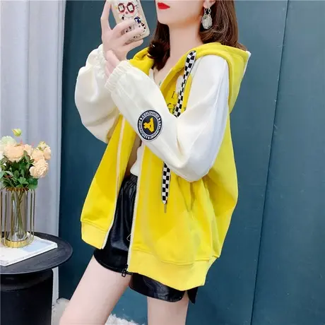 网红爆款时尚连帽卫衣开衫女2023年春季新款宽松洋气减龄百搭外套图片