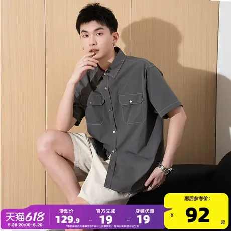 唐狮2025夏季新款短袖衬衫男日系宽松休闲港风百搭复古衬衣外套男商品大图