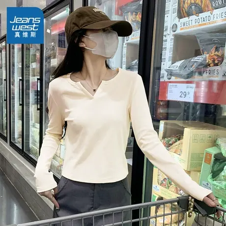 NOB真维斯打底T恤女春秋季2025新款青少年时尚洋气修身显瘦长袖商品大图