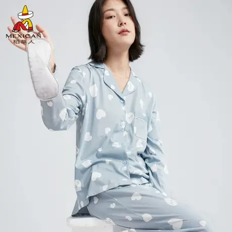 稻草人睡衣女纯棉春秋薄款长袖长裤可外穿少女全棉家居服两件套装图片