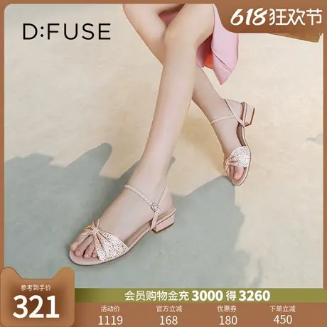 DFuse夏季爆款新款圆头蝴蝶结凉鞋粗中跟仙女单鞋DF32115334图片