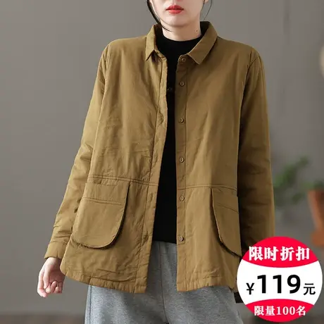 dza 文艺复古短款衬衫领棉衣棉服女冬装外套女士保暖加厚棉袄上衣图片