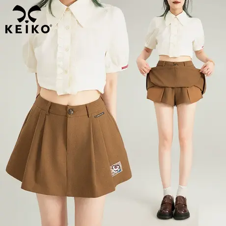 KEIKO [防走光] 咖色百褶短裙裤裙2025春夏学院风高腰a字西装短裤图片