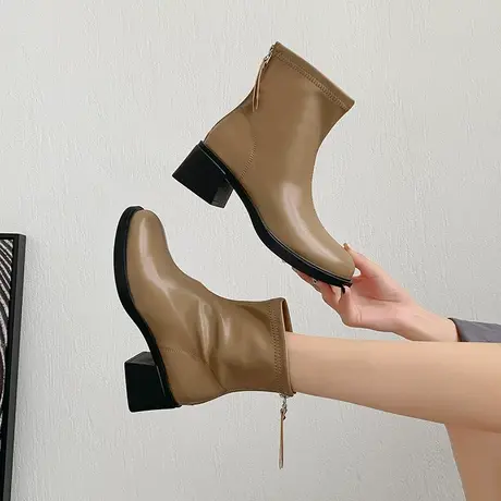 永希英伦风粗跟马丁靴女2023新款夏季时尚超火短靴防滑气质瘦瘦靴图片