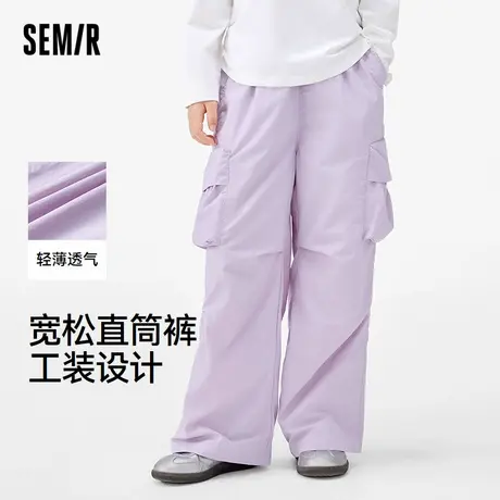 森马儿童长裤2025秋新款工装裤女童宽松直筒裤轻薄款裤子皱感时尚商品大图