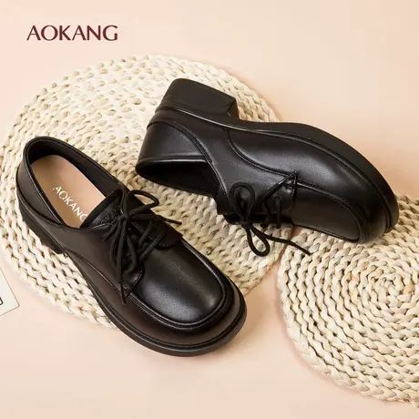 奥康 女鞋2026春季新款真皮软底乐福鞋不累脚系带复古小皮鞋N图片