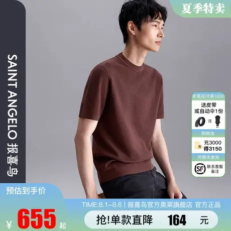 报喜鸟2025秋季新款男士时尚休闲圆领短袖羊毛衫亲肤柔软直筒毛衣图片
