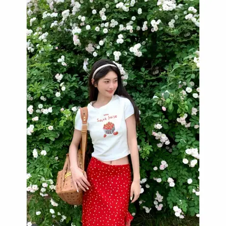 白色修身短袖正肩女t恤夏季新款设计感小众上衣女显瘦2025新款商品大图