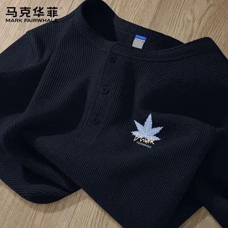 马克华菲华夫格长袖t恤男款春秋季美式复古大码男装亨利领上衣男X图片