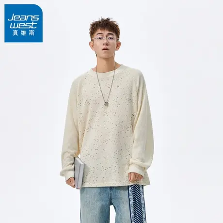 N5真维斯男士圆领卫衣2025秋季新款美式宽松时尚针织男生春秋上衣商品大图