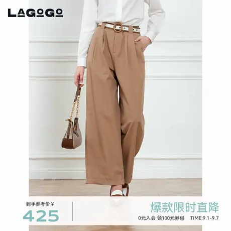 【送腰带】LAGOGO阔腿裤女拉谷谷2025秋新款翻边长裤OCKK537A71图片