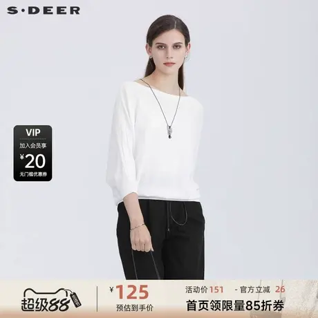 S·DEER圣迪奥女装夏季通勤简约罗纹圆领宽松针织衫S21283505商品大图